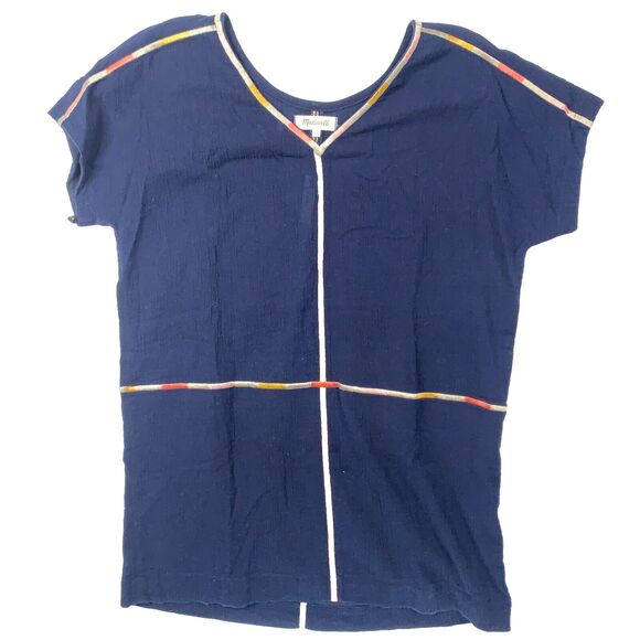 NWT MADEWELL Navy Embroidered Tunic Dress Swim Cover Up Women's Large - Picture 1 of 5